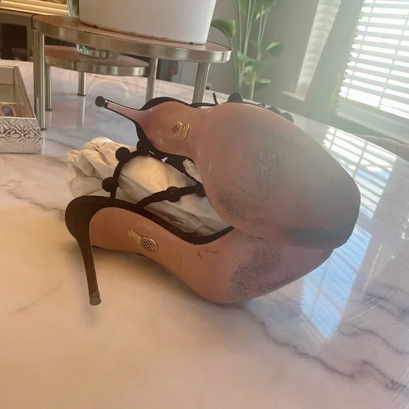 Aquazzura Black Pom Pom Sandals - Picture 9 of 11